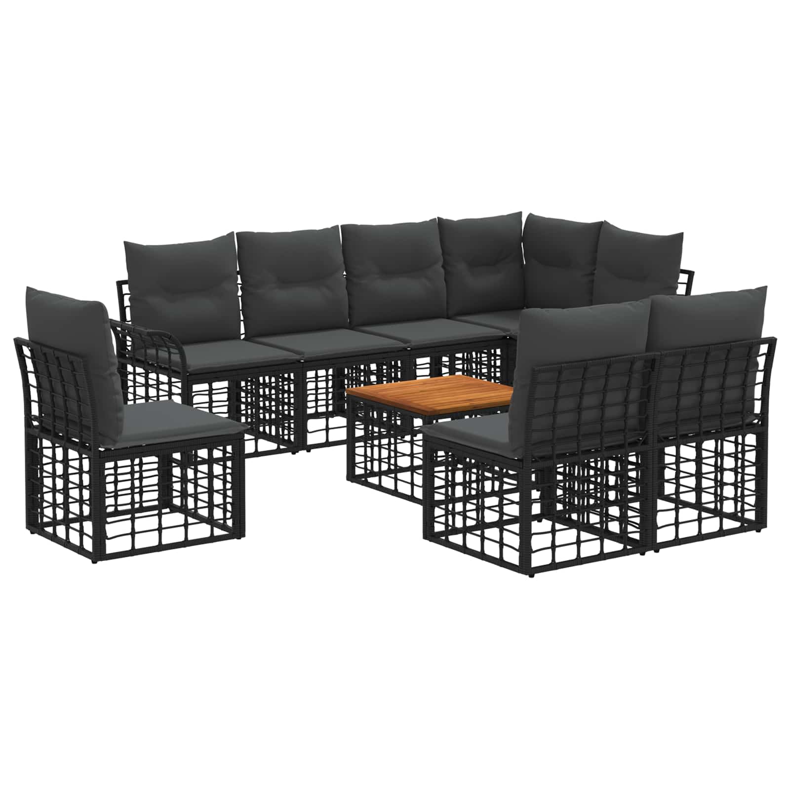 Buiten bankenset 9 pcs Zwart en Donkergrijs Polyester