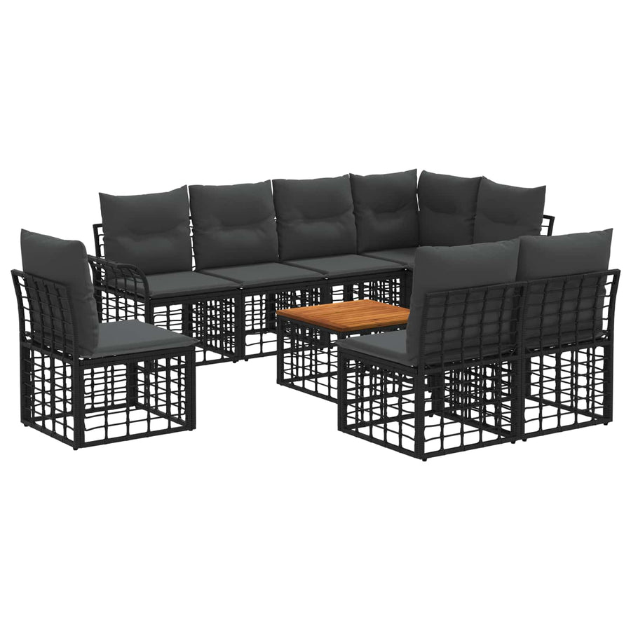 Buiten bankenset 9 pcs Zwart en Donkergrijs Polyester