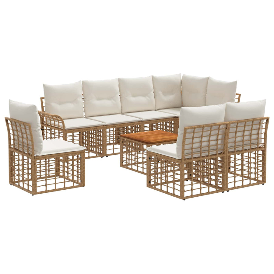 Buiten bankenset 9 pcs Natuurlijk en Crème Wit Polyester
