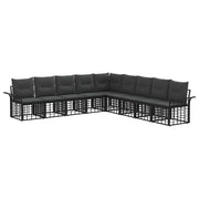 Modulaire bankenset 9 zitplaatsen polyrattan zwart donkergrijs