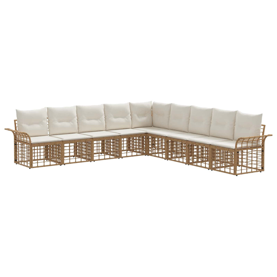 Buiten bankenset 9 pcs Natuurlijk en Crème Wit Polyester