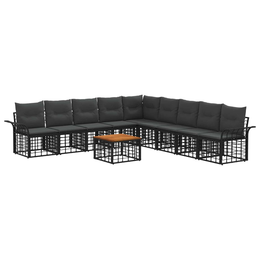Buiten bankenset 10 pcs Zwart en Donkergrijs Polyester