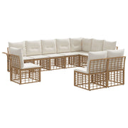 Modulaire bankenset 10 personen poly rattan crème wit