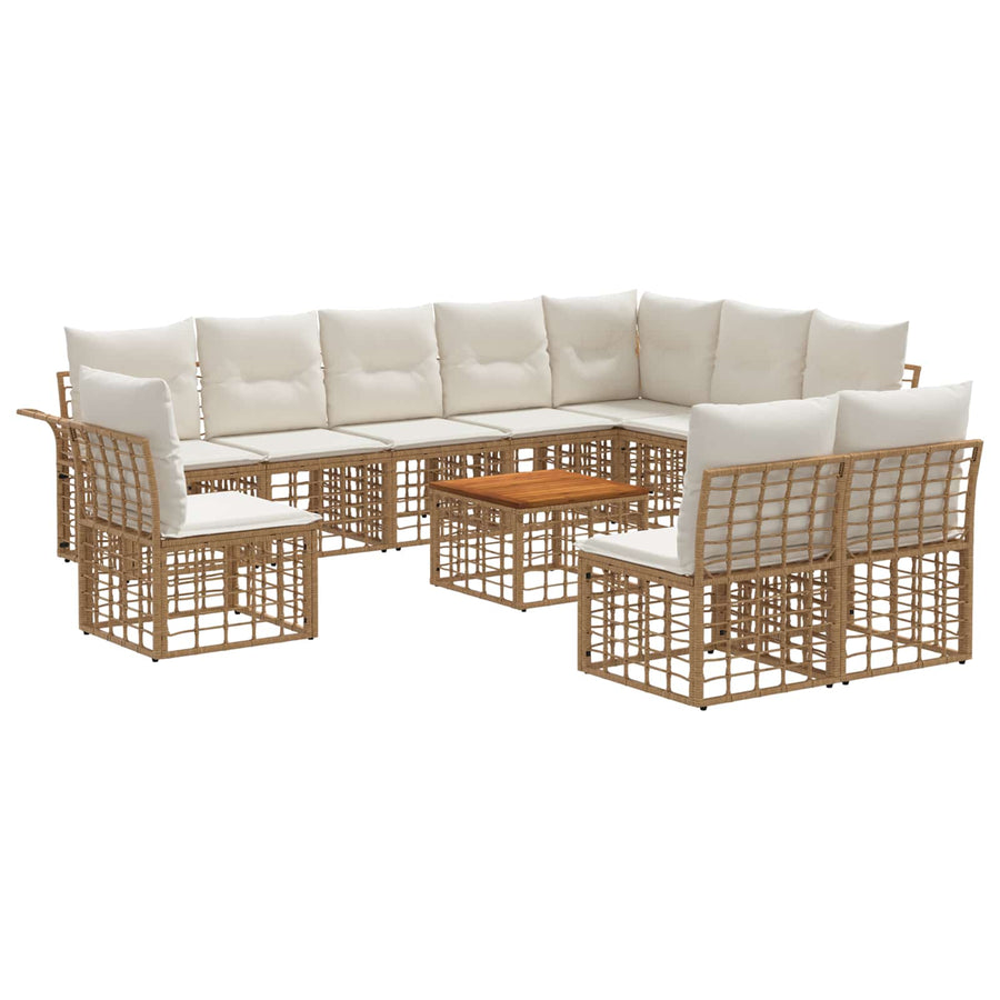 Buiten bankenset 11 pcs Natuurlijk en Crème Wit Polyester