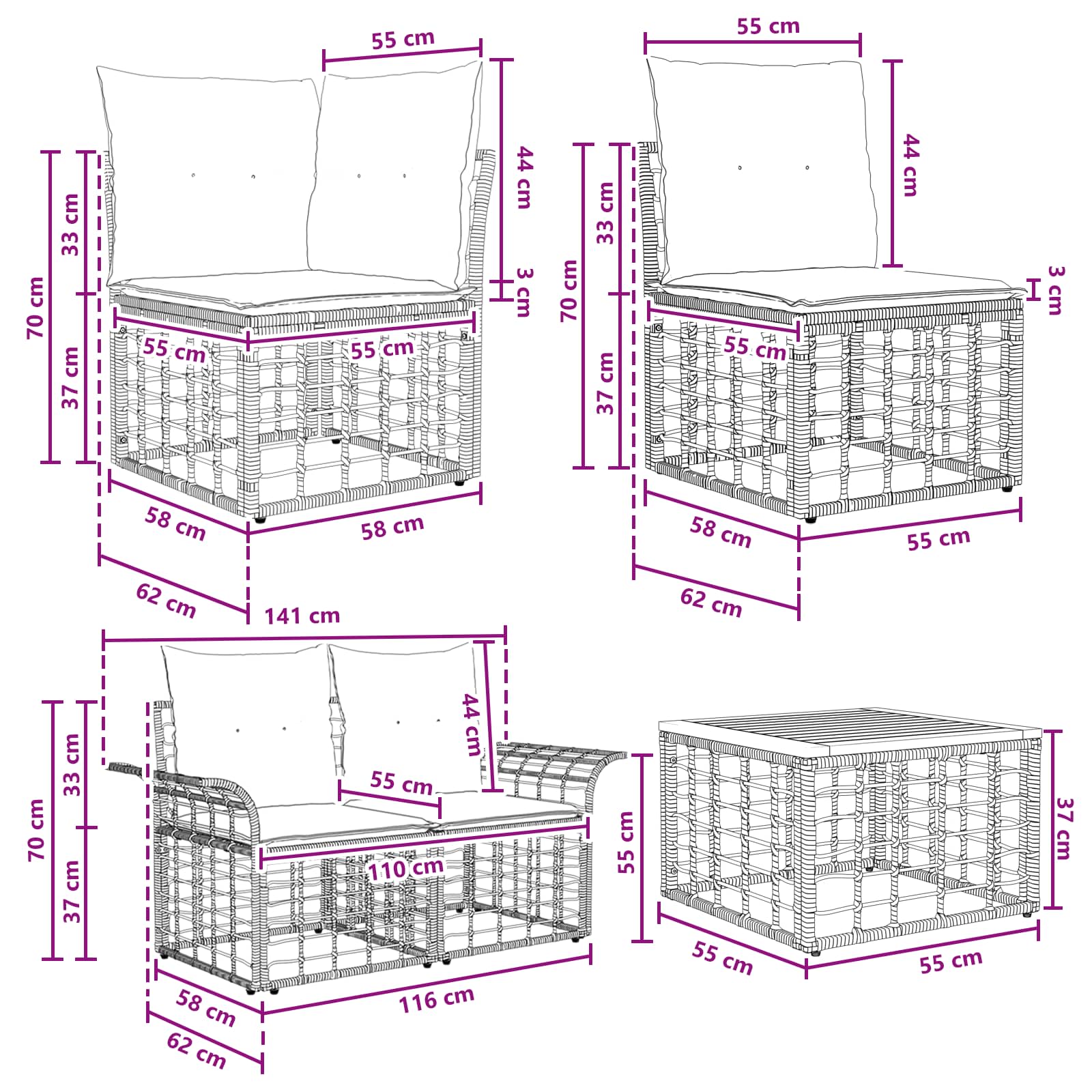 Buiten bankenset 11 pcs Natuurlijk en Crème Wit Polyester