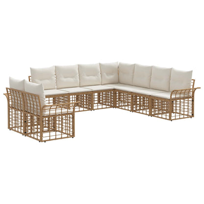 Buiten bankenset 9 pcs Natuurlijk en Crème Wit Polyester