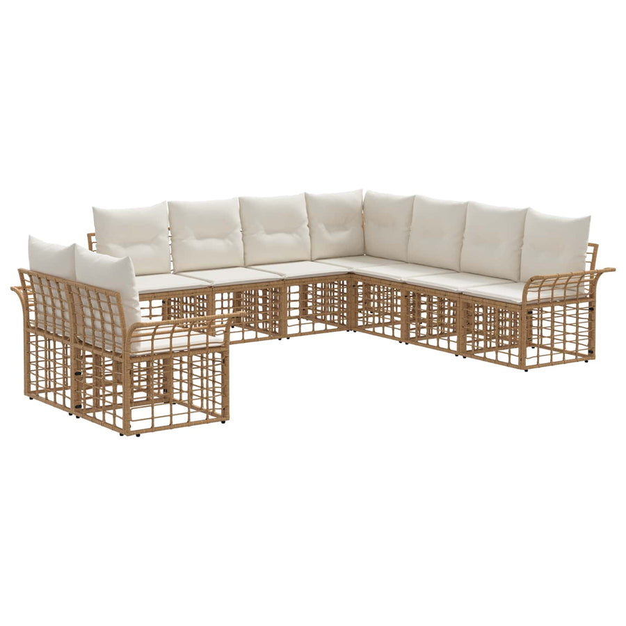 Buiten bankenset 9 pcs Natuurlijk en Crème Wit Polyester