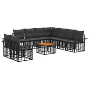 Tuinset 10-delig poly rattan zwart donkergrijs