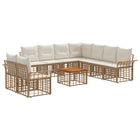 Outdoor Sofa Set 10 pcs Natural and Cream White Polyester