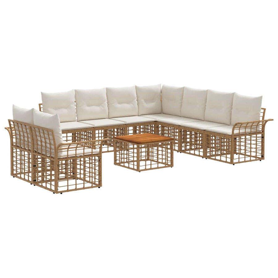 Buiten bankenset 10 pcs Natuurlijk en Crème Wit Polyester