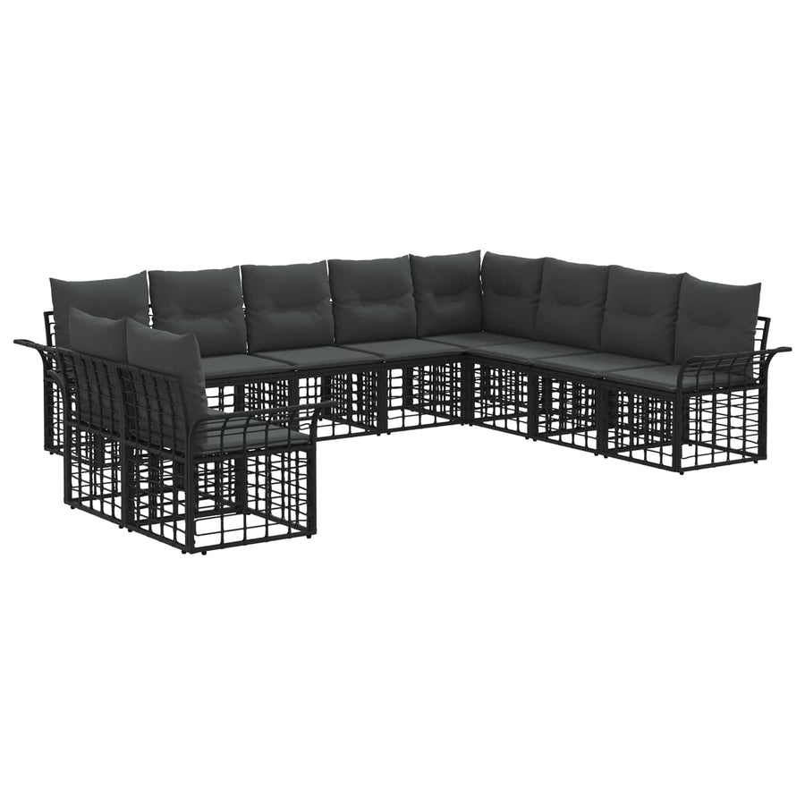 Buiten bankenset 10 pcs Zwart en Donkergrijs Polyester
