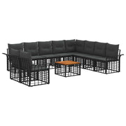 Tuinbankenset 11-delig poly rattan zwart donkergrijs