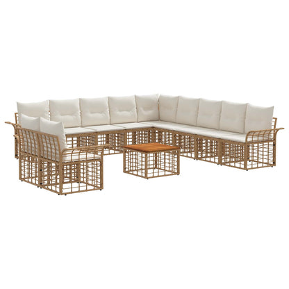 Buiten bankenset 12 pcs Natuurlijk en Crème Wit Polyester