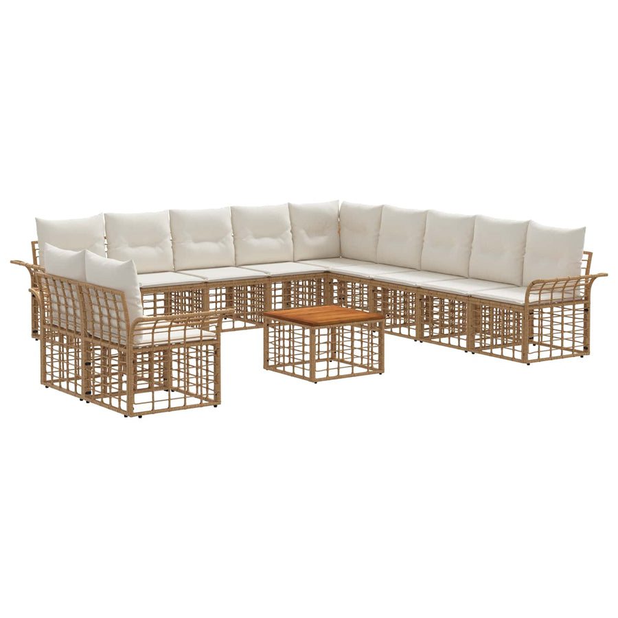 Buiten bankenset 12 pcs Natuurlijk en Crème Wit Polyester