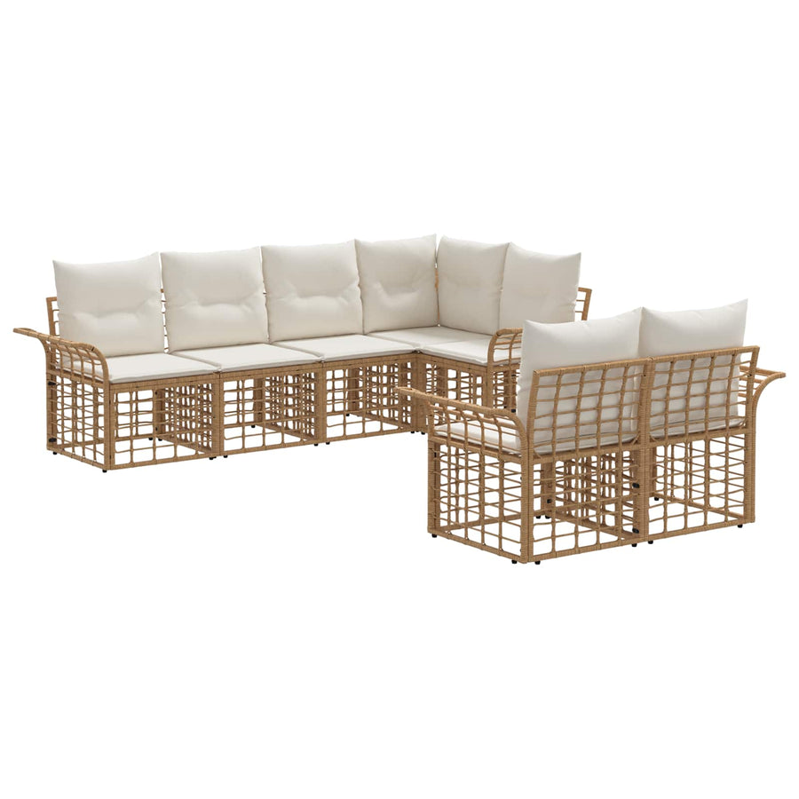 Buiten bankenset 7 pcs Natuurlijk en Crème Wit Polyester