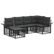 Tuinset 6-delig zwart donkergrijs polyrattan polyester