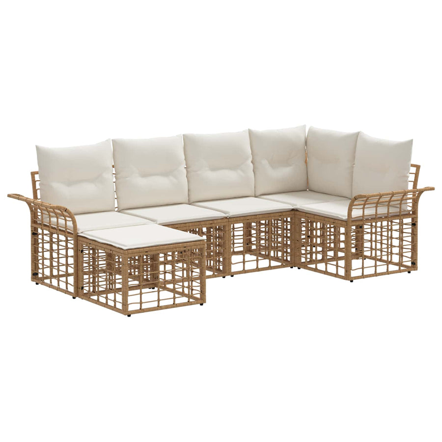 Buiten bankenset 6 pcs Natuurlijk en Crème Wit Polyester