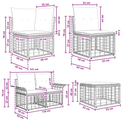 Buiten bankenset 6 pcs Natuurlijk en Crème Wit Polyester