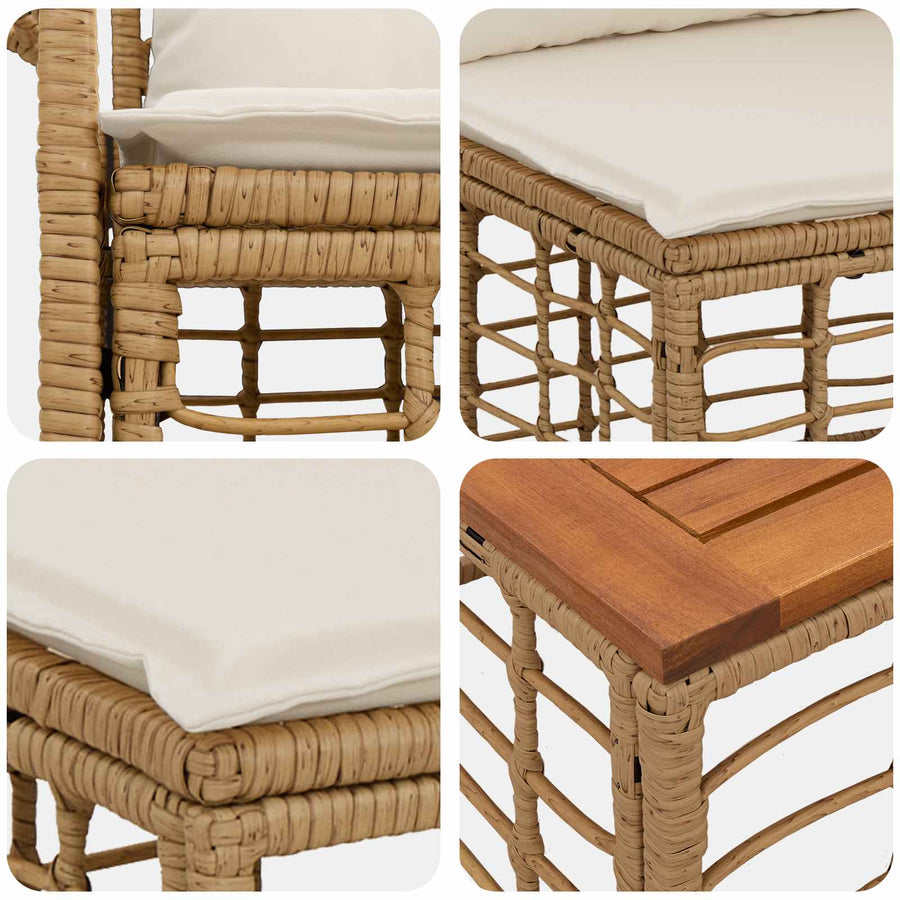 Buiten bankenset 7 pcs Natuurlijk en Crème Wit Polyester