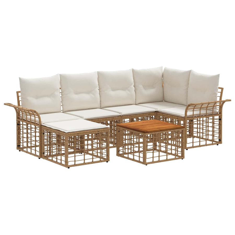 Buiten bankenset 7 pcs Natuurlijk en Crème Wit Polyester