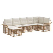 Tuinbankenset 7-delig poly rattan natuurlijk crème wit
