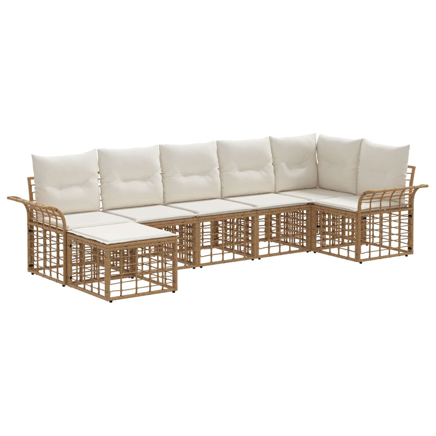 Buiten bankenset 7 pcs Natuurlijk en Crème Wit Polyester