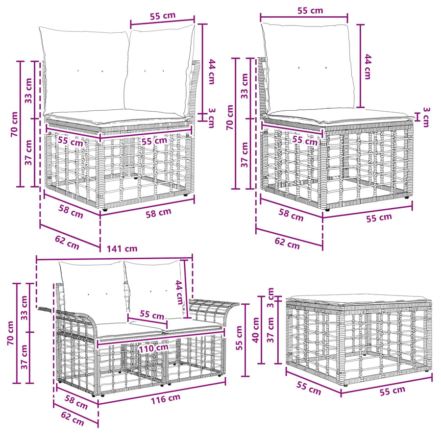 Buiten bankenset 7 pcs Natuurlijk en Crème Wit Polyester