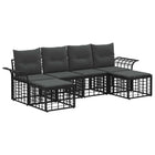 Tuinbankenset 6 personen poly rattan zwart donkergrijs