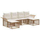 Tuinset 6 personen poly rattan natuurlijk crème wit