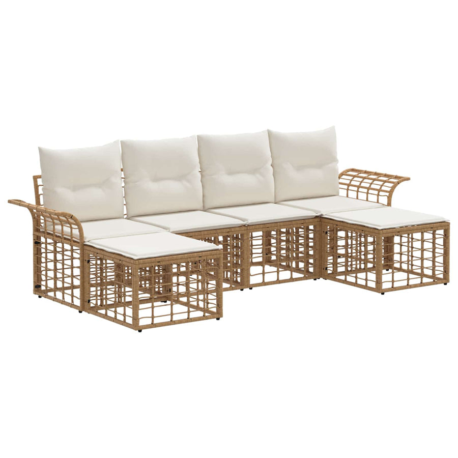 Buiten bankenset 6 pcs Natuurlijk en Crème Wit Polyester