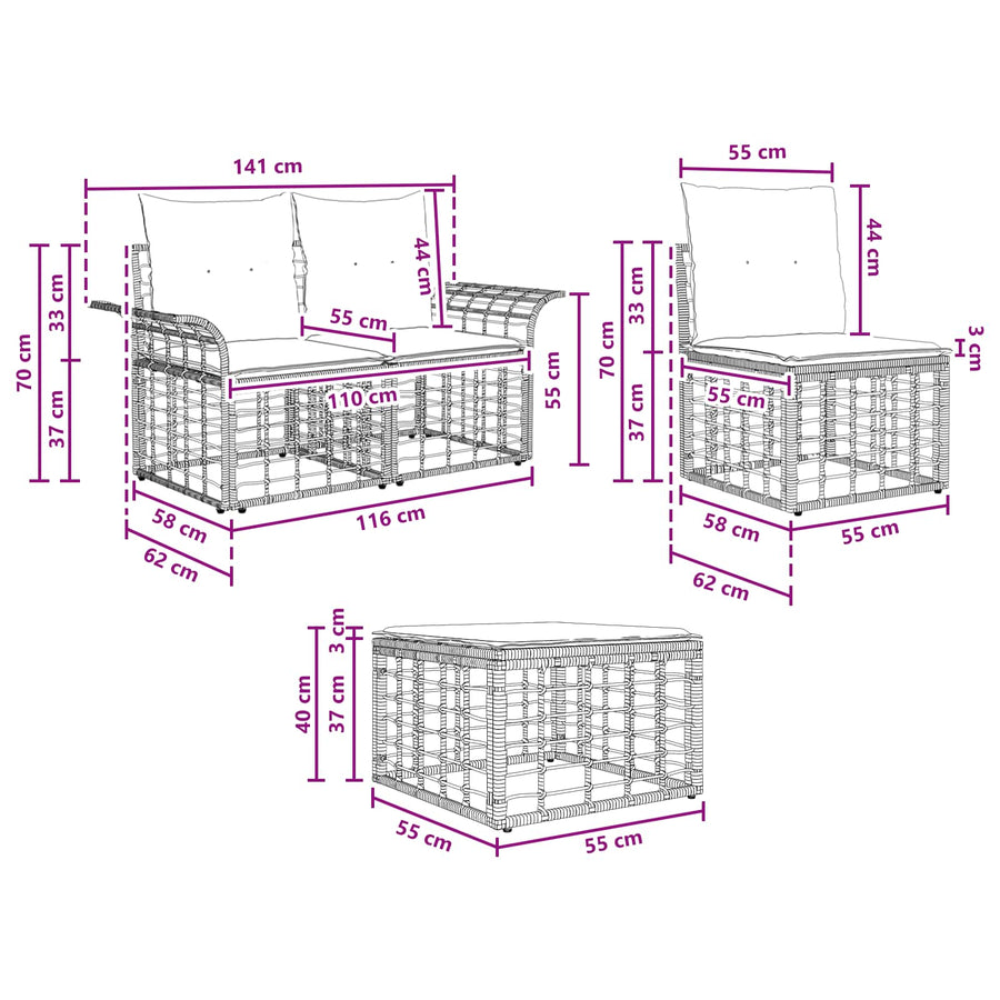 Buiten bankenset 6 pcs Natuurlijk en Crème Wit Polyester