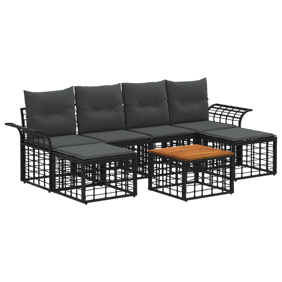 Buiten bankenset 7 pcs Zwart en Donkergrijs Polyester