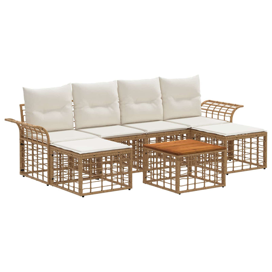 Buiten bankenset 7 pcs Natuurlijk en Crème Wit Polyester