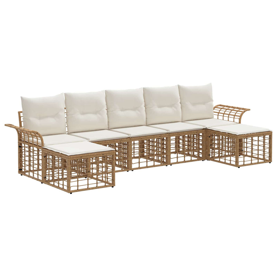 Buiten bankenset 7 pcs Natuurlijk en Crème Wit Polyester