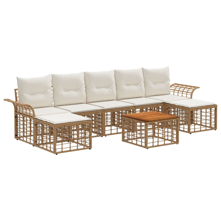 Buiten bankenset 8 pcs Natuurlijk en Crème Wit Polyester
