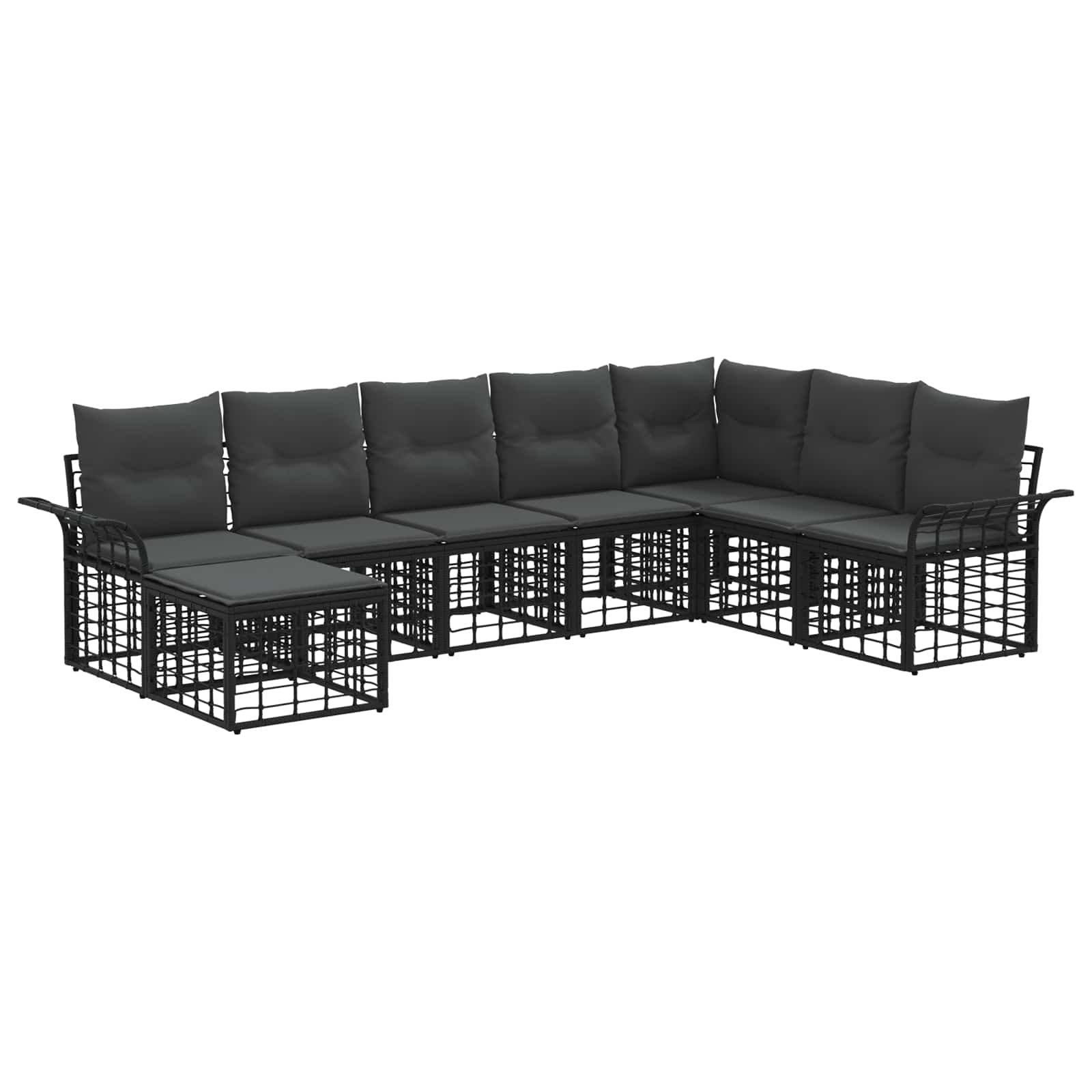 Buiten bankenset 8 pcs Zwart en Donkergrijs Polyester