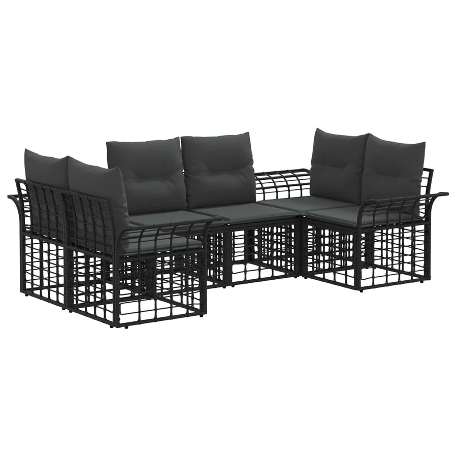 Buiten bankenset 6 pcs Zwart en Donkergrijs Polyester