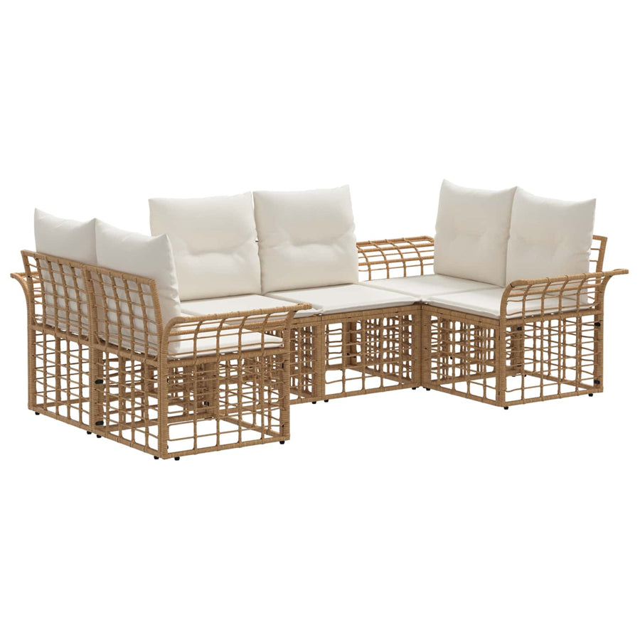 Buiten bankenset 6 pcs Natuurlijk en Crème Wit Polyester