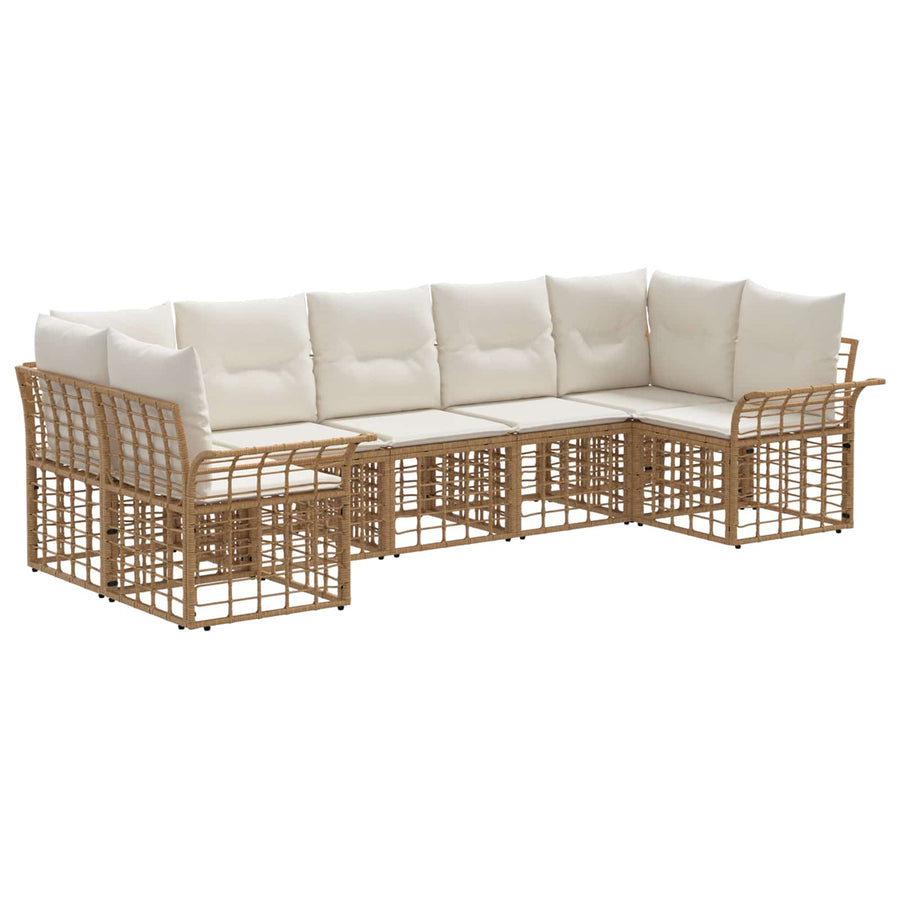 Buiten bankenset 7 pcs Natuurlijk en Crème Wit Polyester