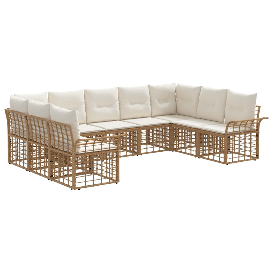 Buiten bankenset 9 pcs Natuurlijk en Crème Wit Polyester