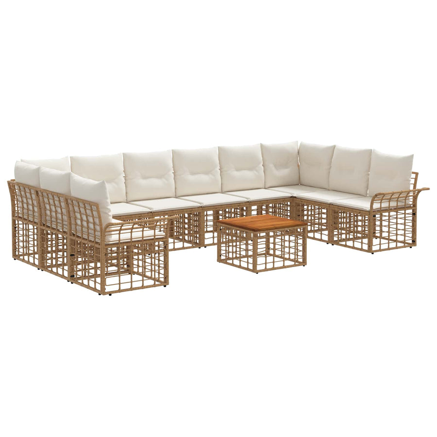 Buiten bankenset 11 pcs Natuurlijk en Crème Wit Polyester