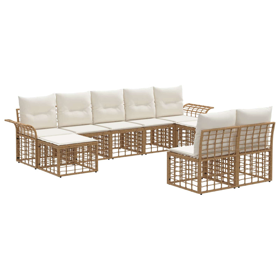Buiten bankenset 9 pcs Natuurlijk en Crème Wit Polyester