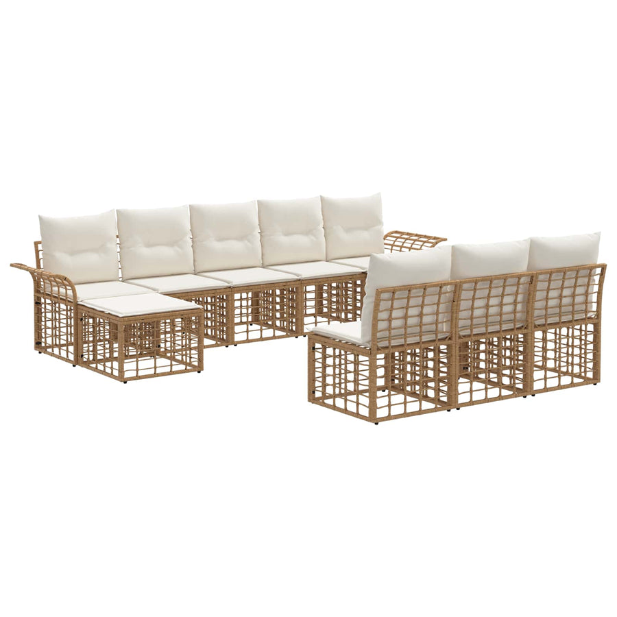 Buiten bankenset 9 pcs Natuurlijk en Crème Wit Polyester