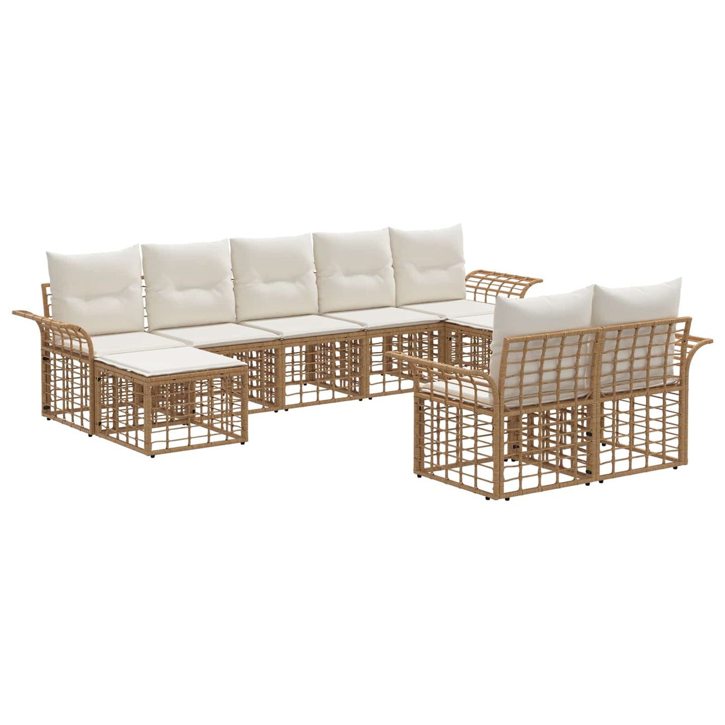 Buiten bankenset 9 pcs Natuurlijk en Crème Wit Polyester
