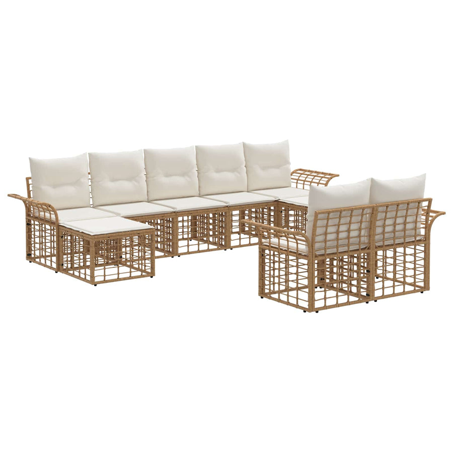 Buiten bankenset 9 pcs Natuurlijk en Crème Wit Polyester