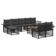 Tuinset 10-delig poly rattan zwart donkergrijs