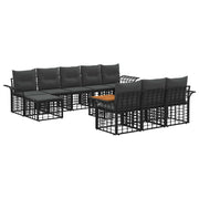 Tuinbankenset 11-delig poly rattan zwart donkergrijs