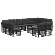 Tuinset 13-delig zwart donkergrijs polyrattan acaciahout