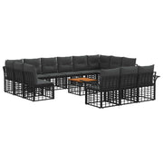Loungeset 14-delig zwart donkergrijs polyester