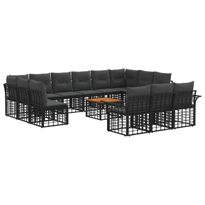 Buiten bankenset 14 pcs Zwart en Donkergrijs Polyester